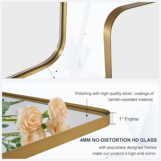 ANDY STAR Gold Bathroom Mirror for Wall, 20x28” Brushed Brass Metal Rounded