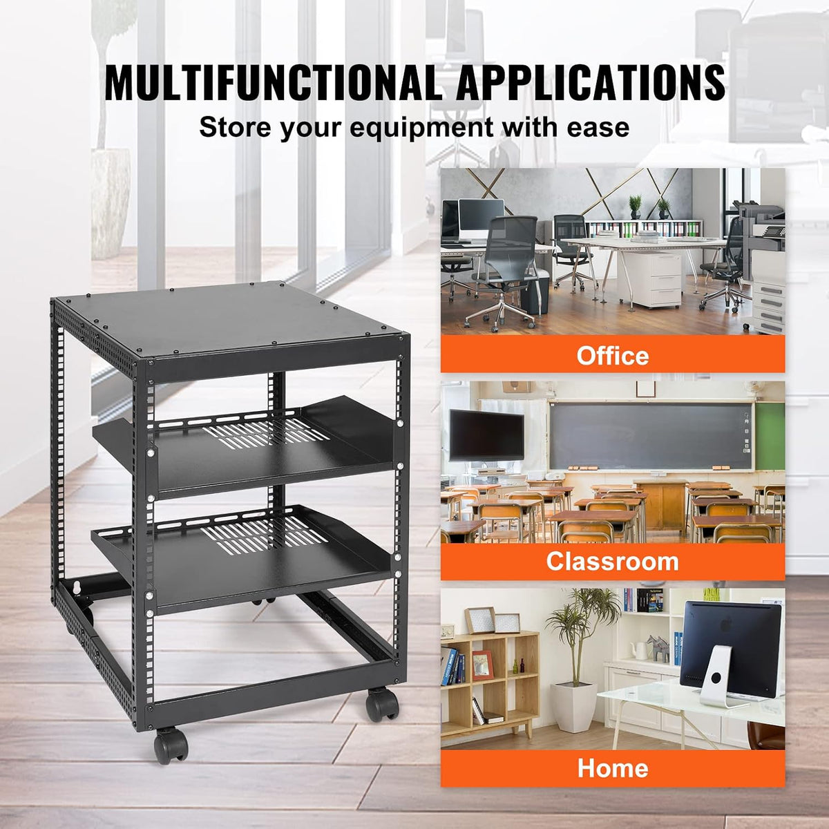 VEVOR 12U Open Frame Server Rack, 23-40 in Adjustable Depth, Free Standing or...
