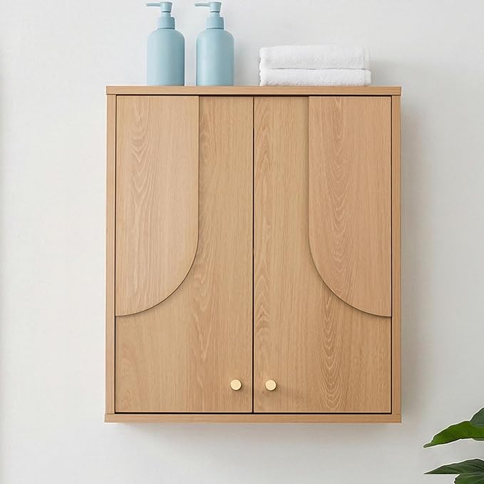 Arched Wood Medicine Cabinet for Bathroom-Mid Century Modern Wall Storage