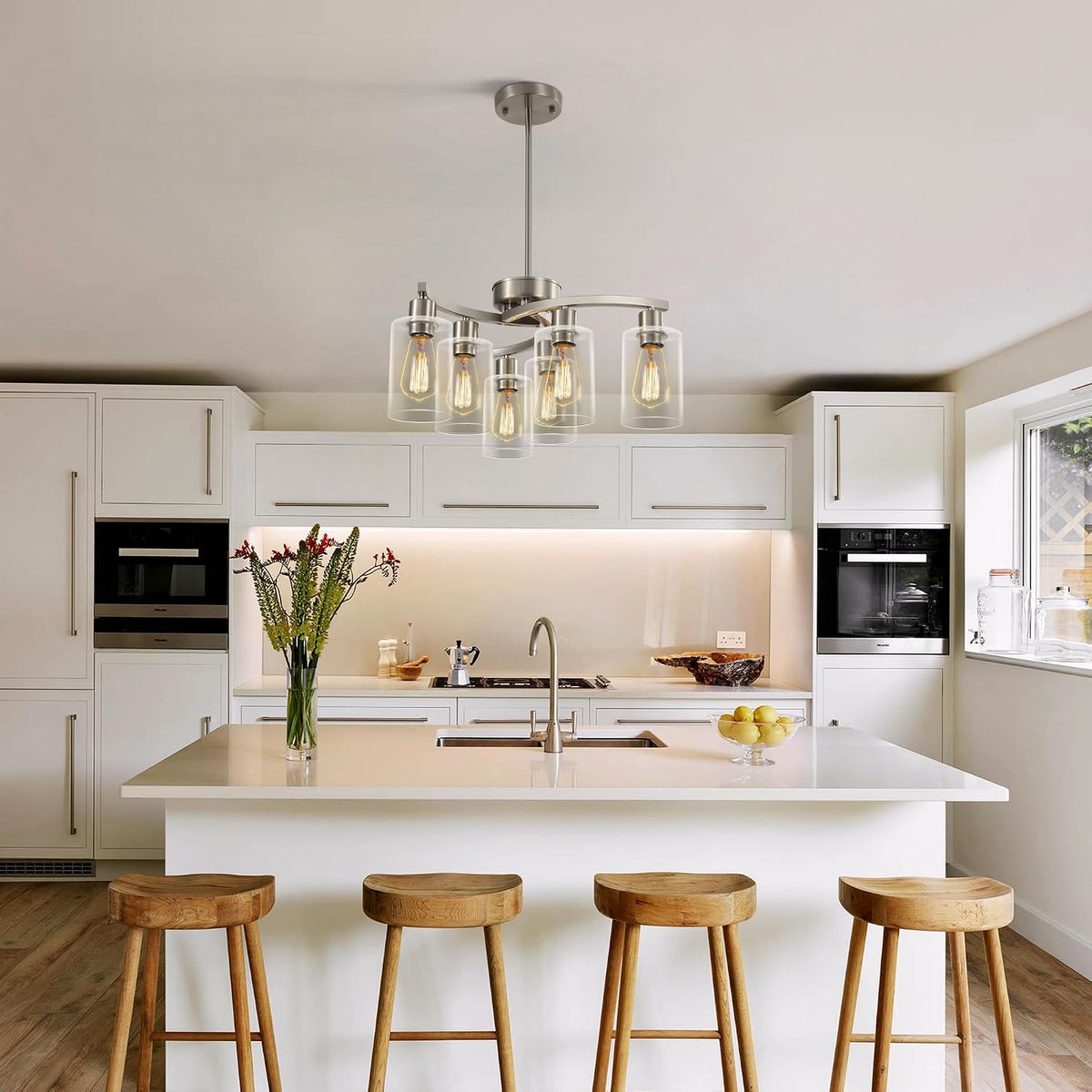 CNRATYE 6-Light Brushed Nickel Chandeliers for Dining Room Light Fixtures Ove...