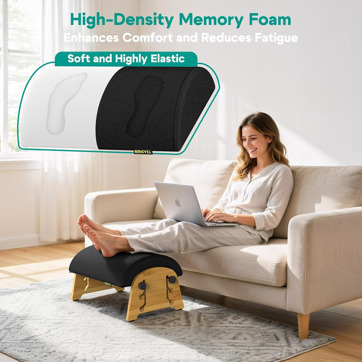 YEASHEIN Ergonomic Foot Rest Under Desk At Work, 6 Positions, Bamboo Wood