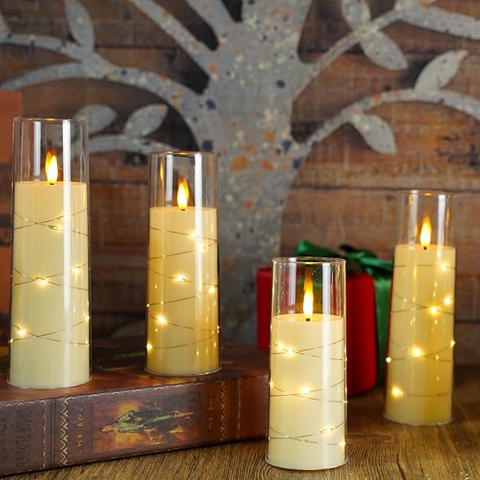 Flameless Candles with Embedded Star String, Battery Operated LED Pillar (Set...