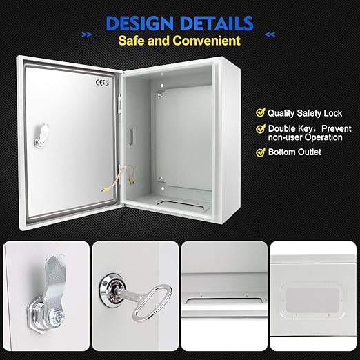 Outdoor Electrical Box, Steel Junction Box 16 x 12 x 8'', NEMA 4X Ele...