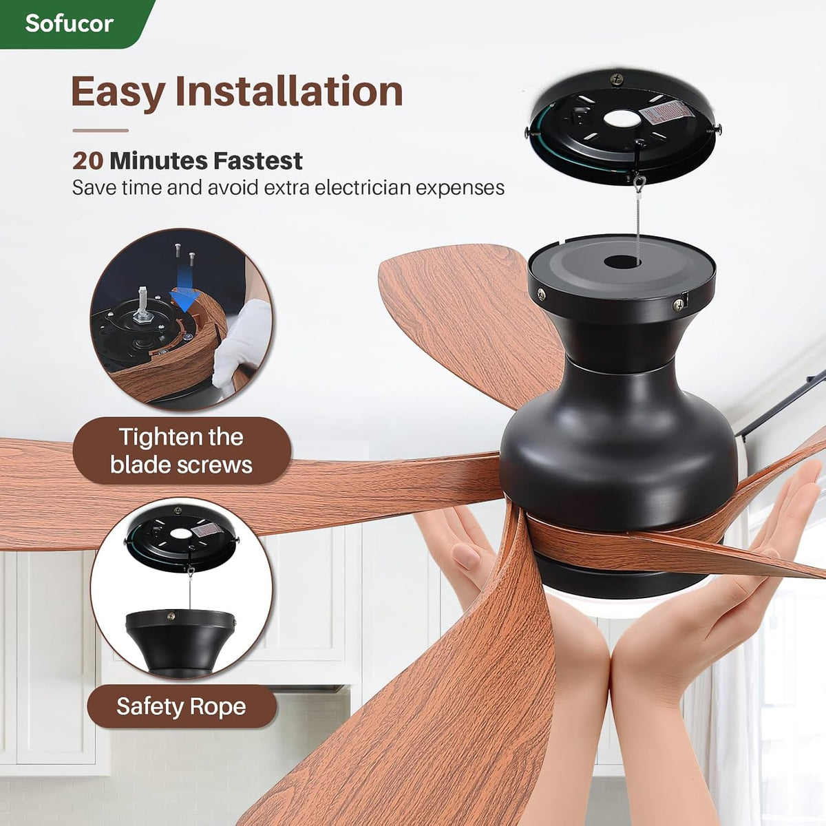 Sofucor 52 Inch Smart Ceiling Fans with Lights and Remote, APP Control