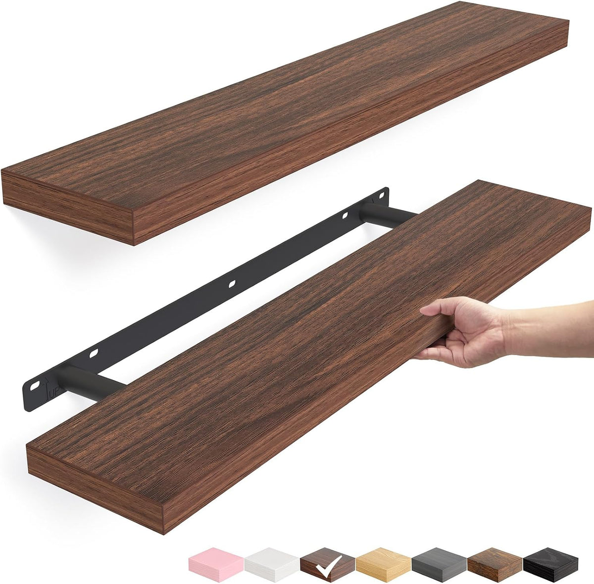 BAYKA Walnut-Like Floating Shelves 22.5in, 2 Pack, Wall Mounted Wall Decor