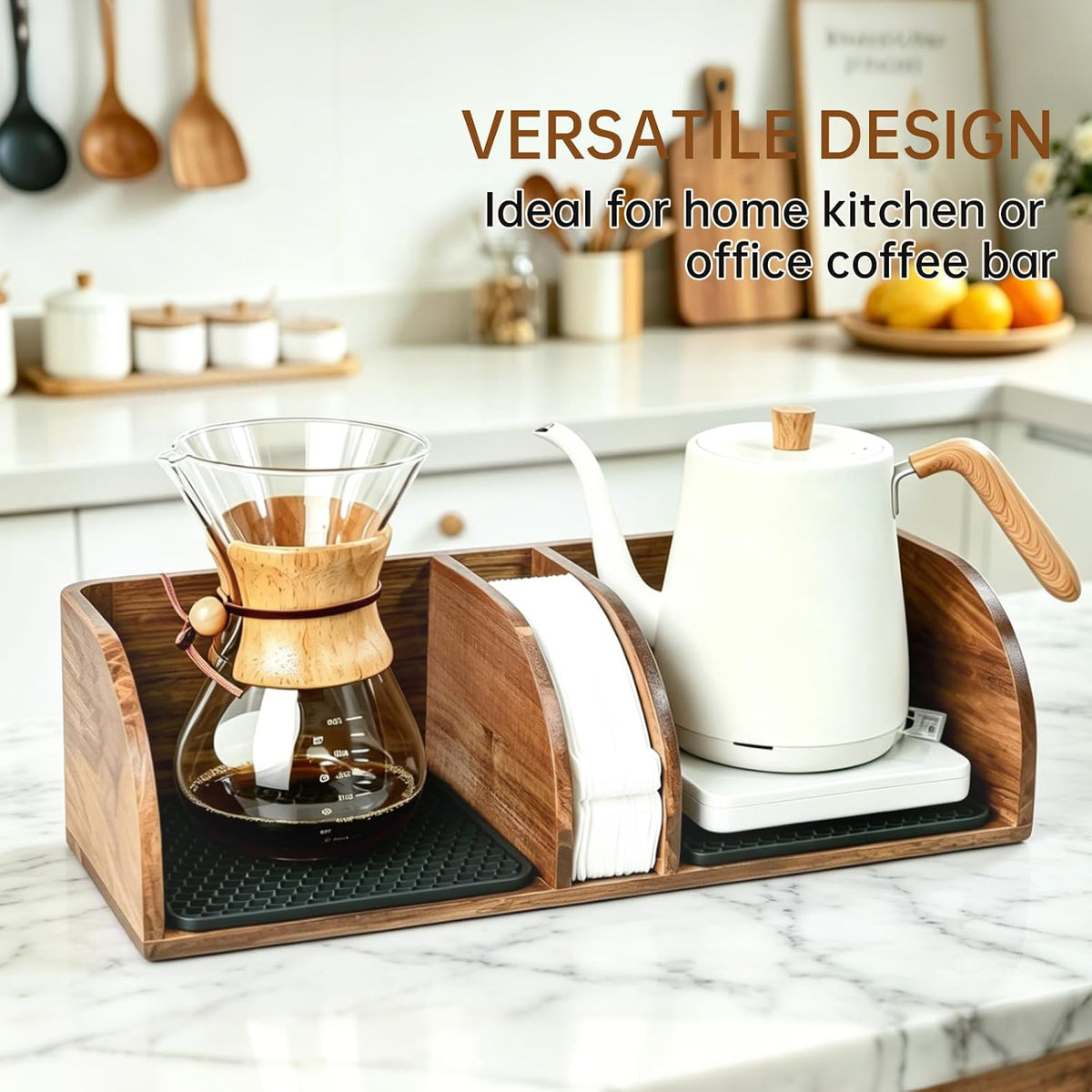 Acacia Coffee Bar Station Organizer Stand Caddy for Chemex Pour Over Maker