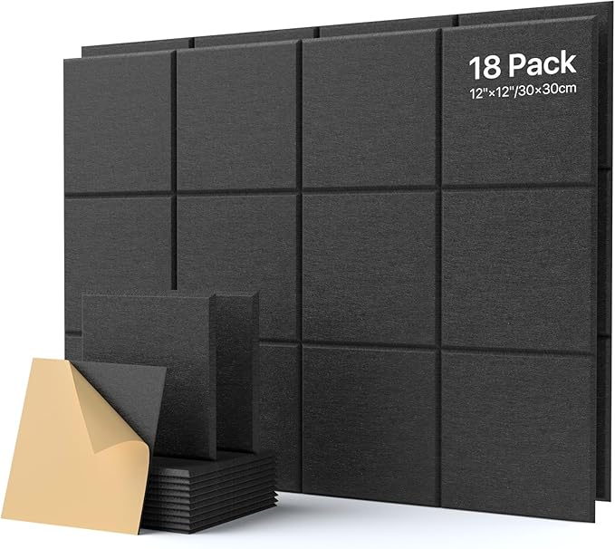 18 Pack Soundproof Wall Panels Self-Adhesive, Square Sound Proof Foam Panels
