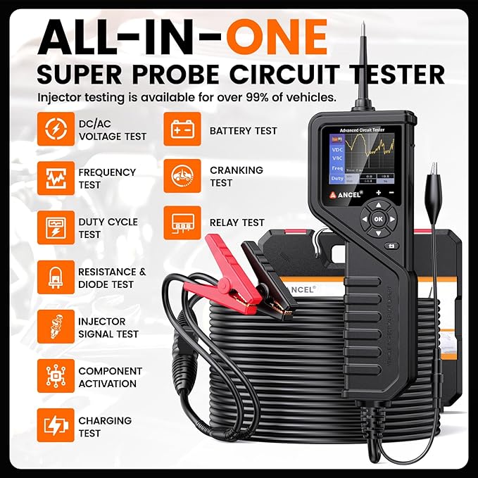 ANCEL PB600 Power Circuit Probe Tester and Battery Tester, 12V 24V Automotive