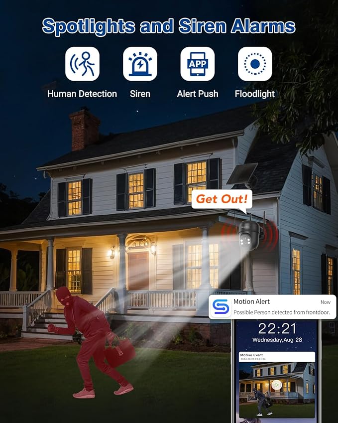 Septekon 2K Solar Security Cameras Wireless Outdoor 2 Pack, 360°PTZ Battery