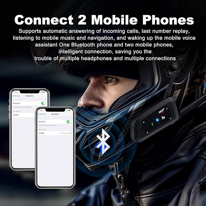 EJEAS V6 Pro Motorcycle Bluetooth Headset, Upgraded 2 Riders Intercom Helmet ...