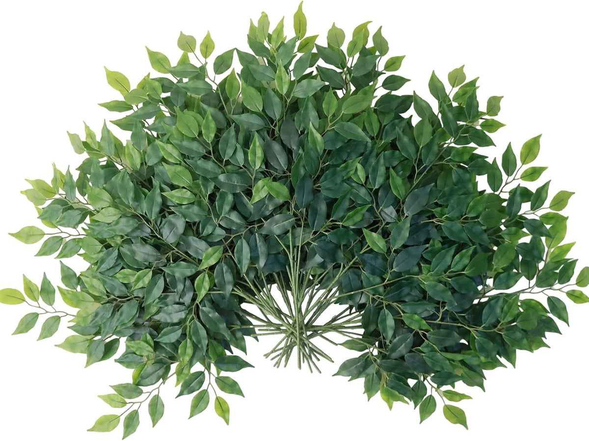 mizii 24pcs Artificial Greenery Stems Silk Green Leaves Fake 23in Ficus Garla...