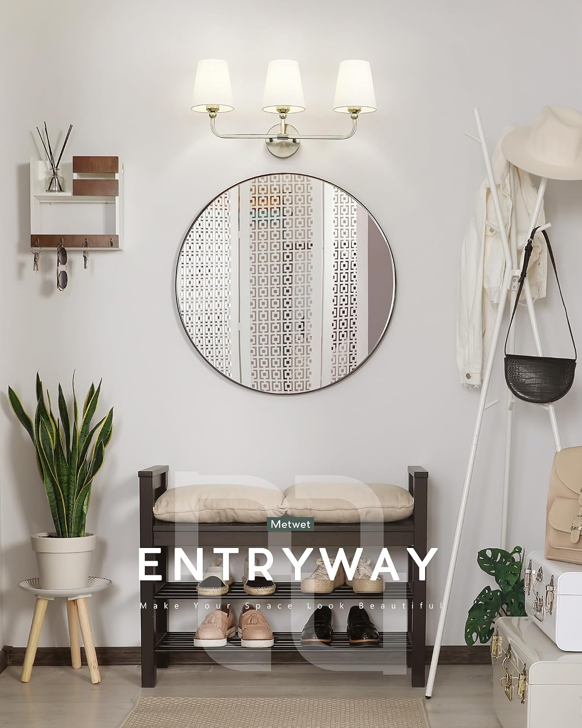 Bathroom Light Fixtures, Brushed Nickel Vanity Lights with Flared White Fabri...