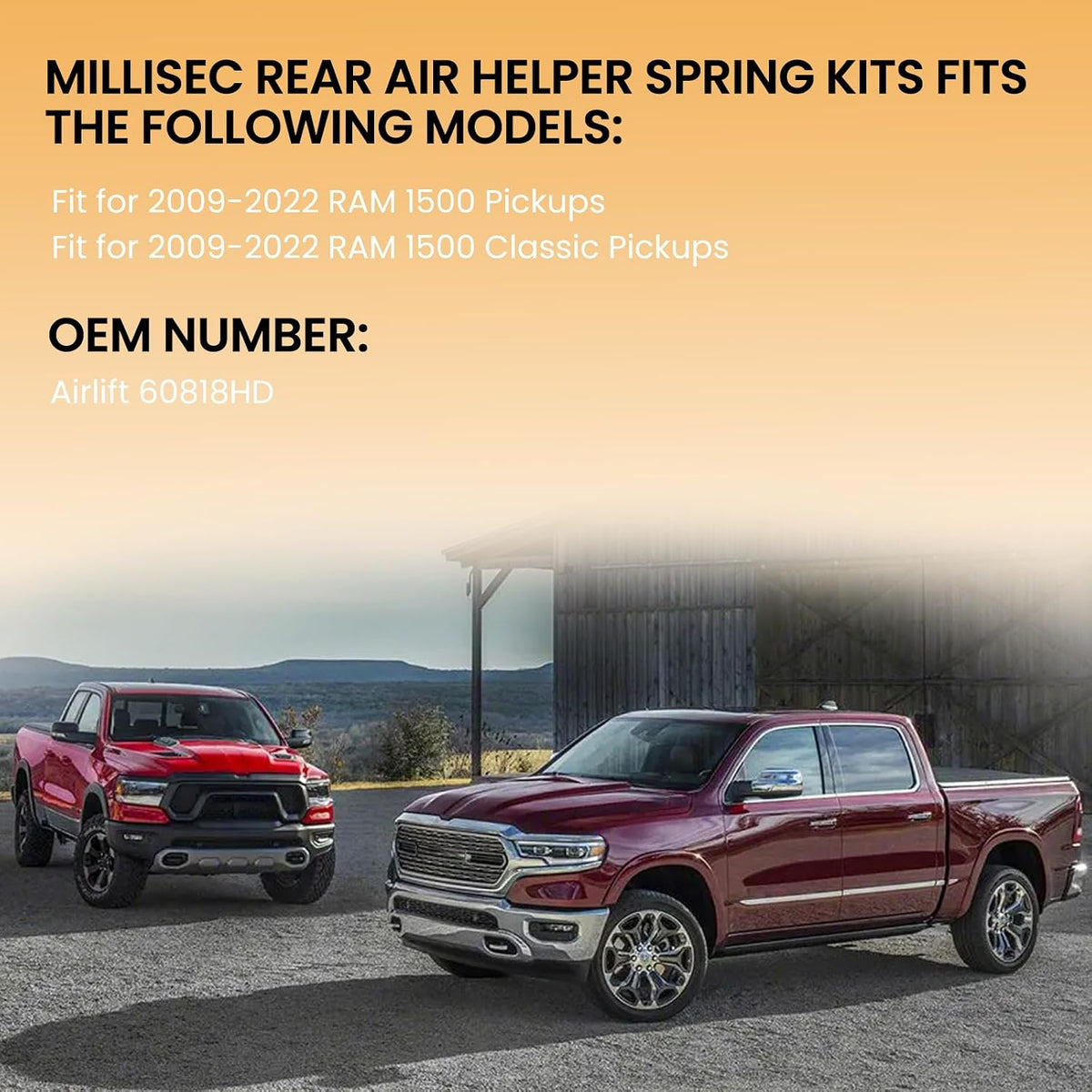 MILLISEC Rear Air Helper Spring Bag Suspension Kit for 2011-2018 RAM 1500