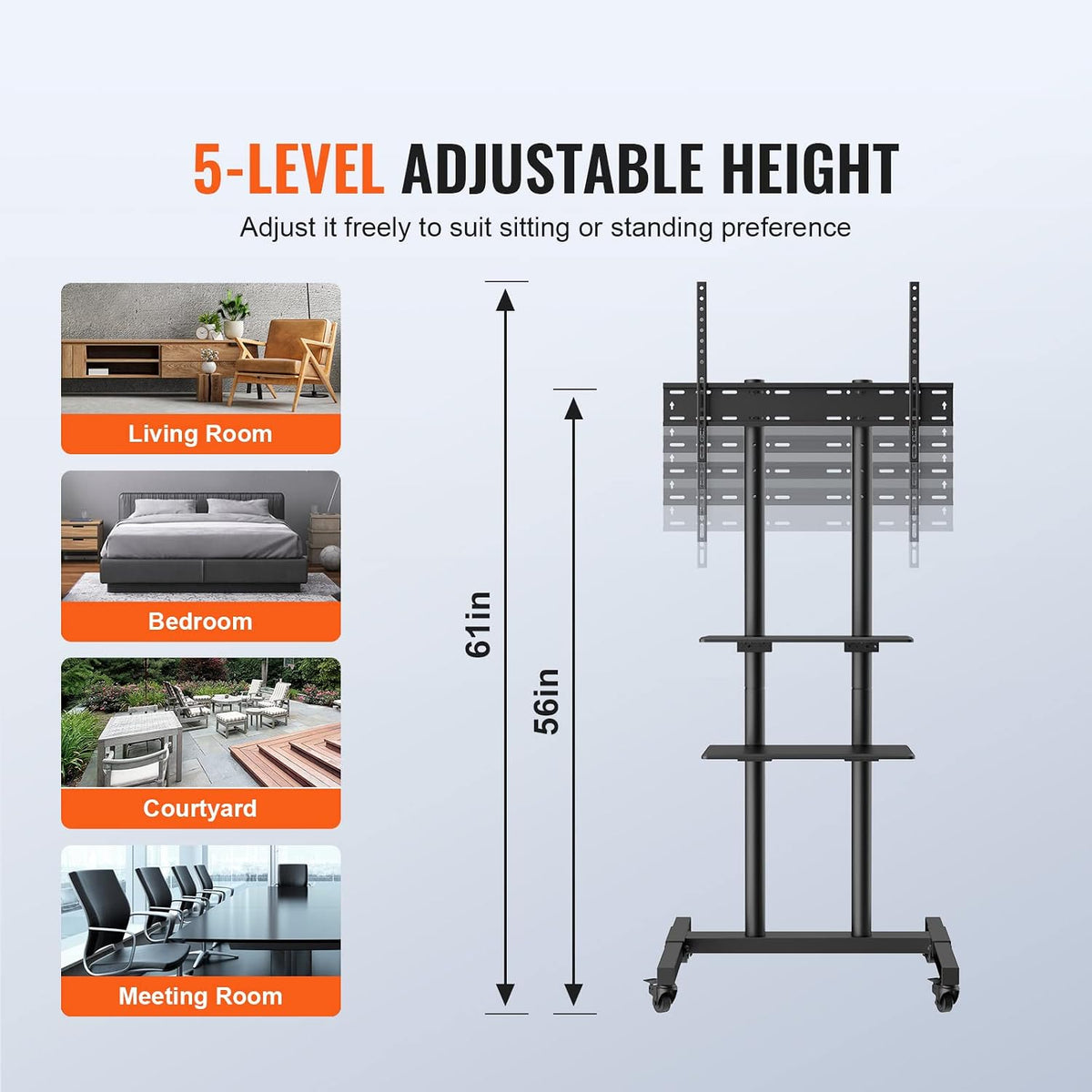 VEVOR Mobile TV Cart for 32 to 70 inch TVs, Height Adjustable Portable TV Sta...