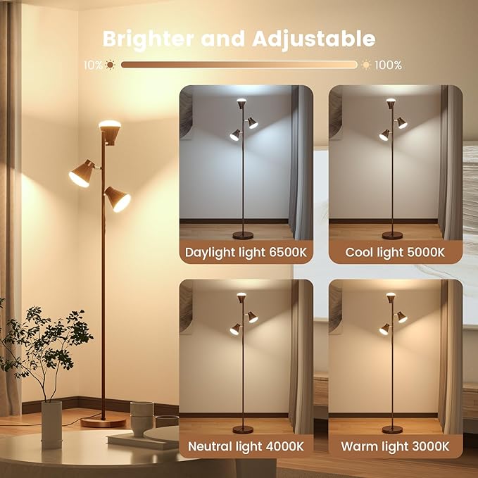SIBRILLE 36W LED Tree Floor Lamp, Dimmable Tall Standing Lamp