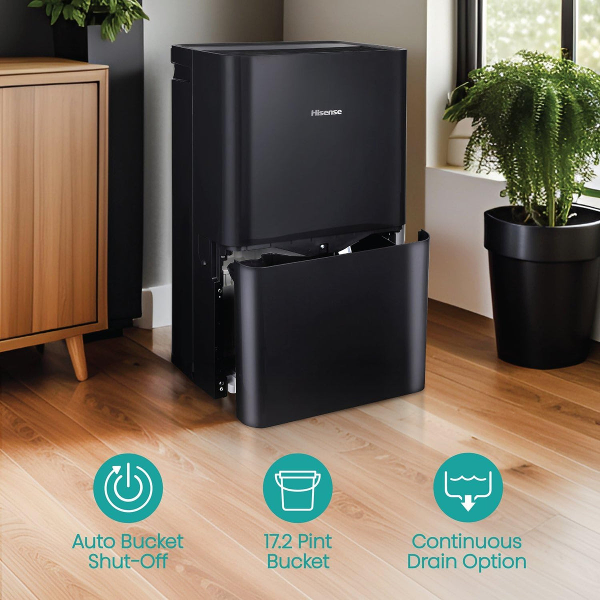 Hisense 50-Pint Lift-Up Portable Dehumidifier with Built-In Pump, Black