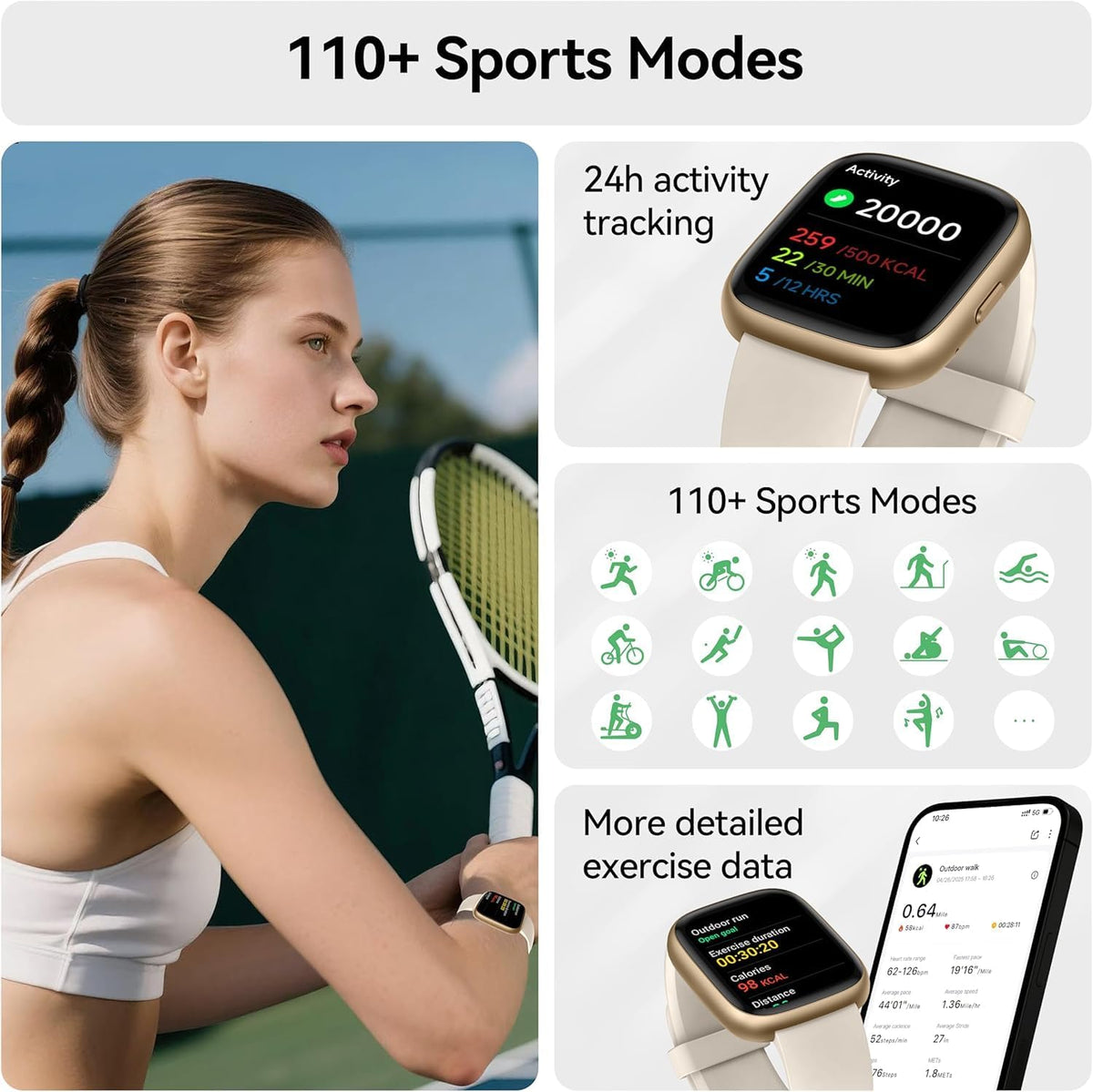 Smart Watch with Alexa Built-in, 1.83" HD Bluetooth Calling Fitness Tracker