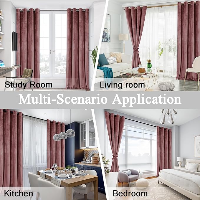 JIUZHEN Wild Rose Velvet Curtains 63 inches Blackout Curtains