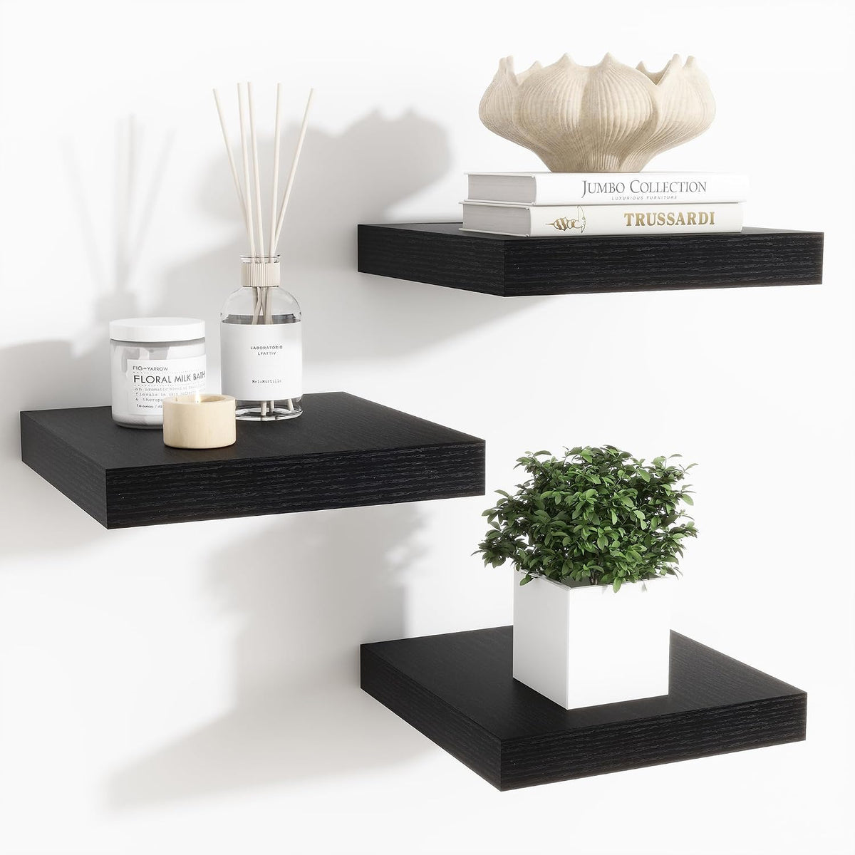 Fun Memories Floating Shelves for Wall - 7.5 Inch Square Shelves with Invisib...