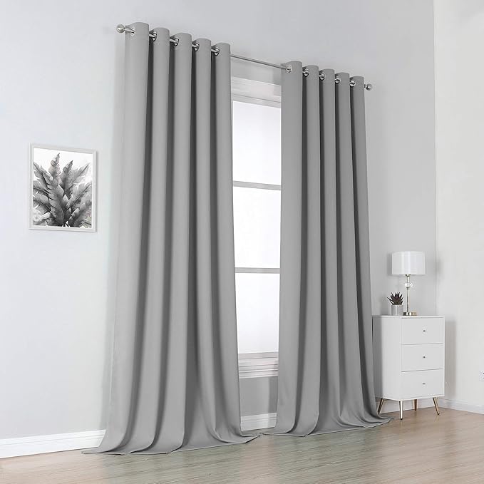 DUALIFE 2 Panels 108 Inch Length Light Grey Blackout Curtain Drapes