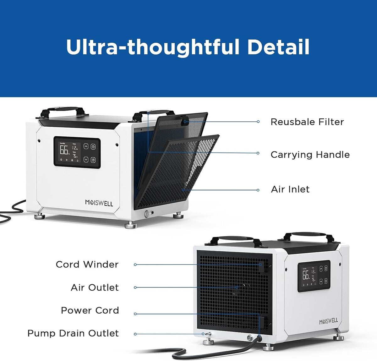 70 Pints Commercial Dehumidifier with Pump for Crawlspace Basement