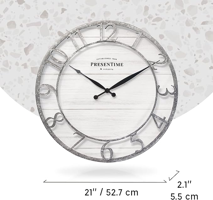 Presentime & Co 21" Farmhouse Series Wall Clock, Shiplap Style, Rais...