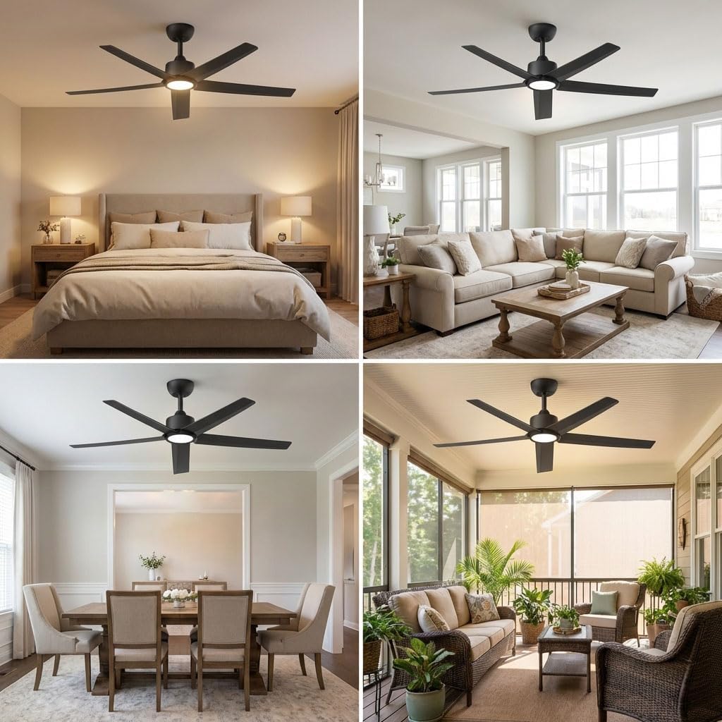 ocioc 52 inch Ceiling Fans with Lights and Remote,Black,Powerful Airflow