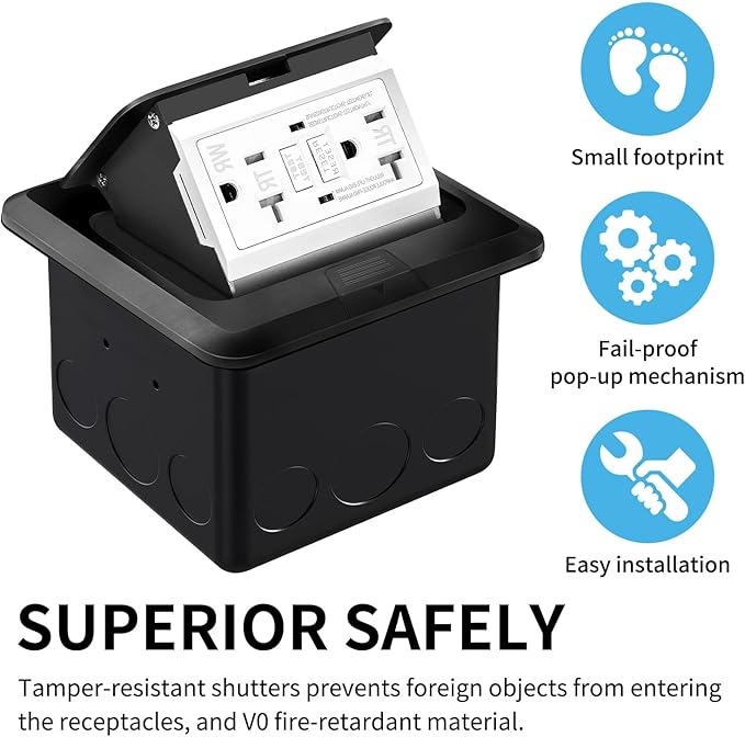 Vagueior Recessed Floor Electrical Outlet Kit, Waterproof Electrical Outlet (...