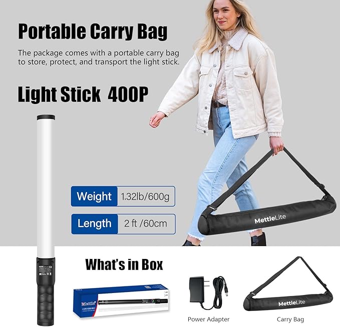 Mettlelite LS400P RGB Pixel LED Light Stick, Handheld Full Color RGBWW