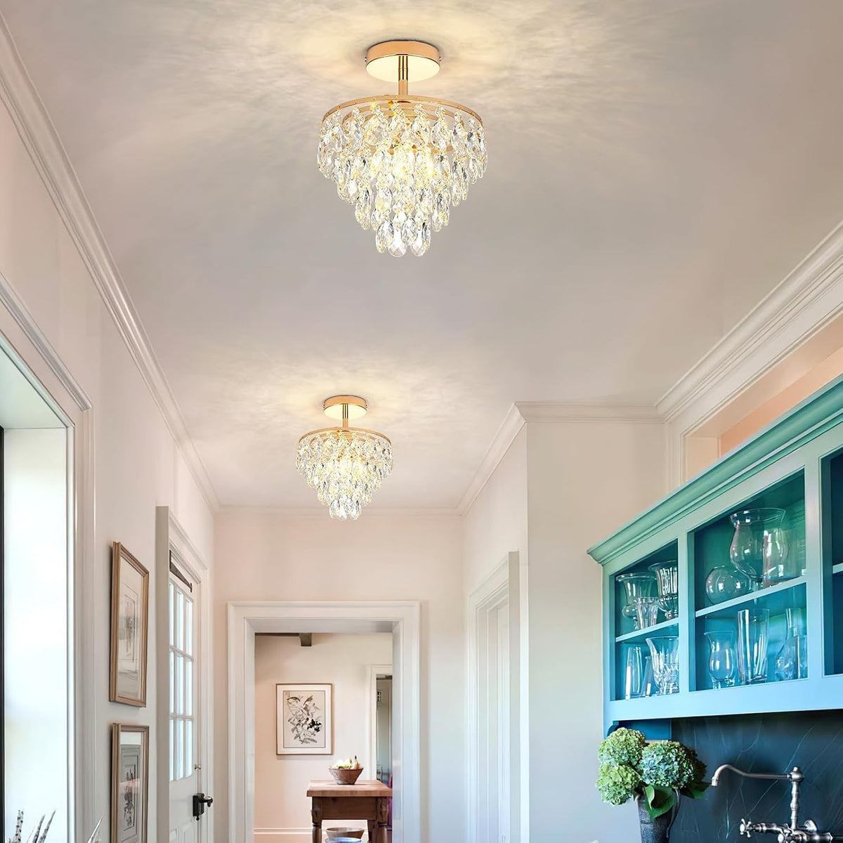 Mini Crystal Chandelier Modern Crysal Flush Mount Ceiling Light for Bedroom C...