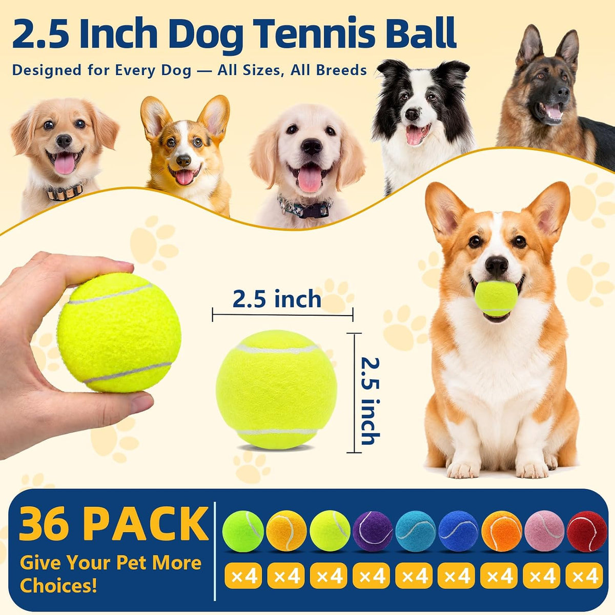 SHYUJAJIE Dog Balls,36 Pack 2.5 inch Tennis Balls for Dogs