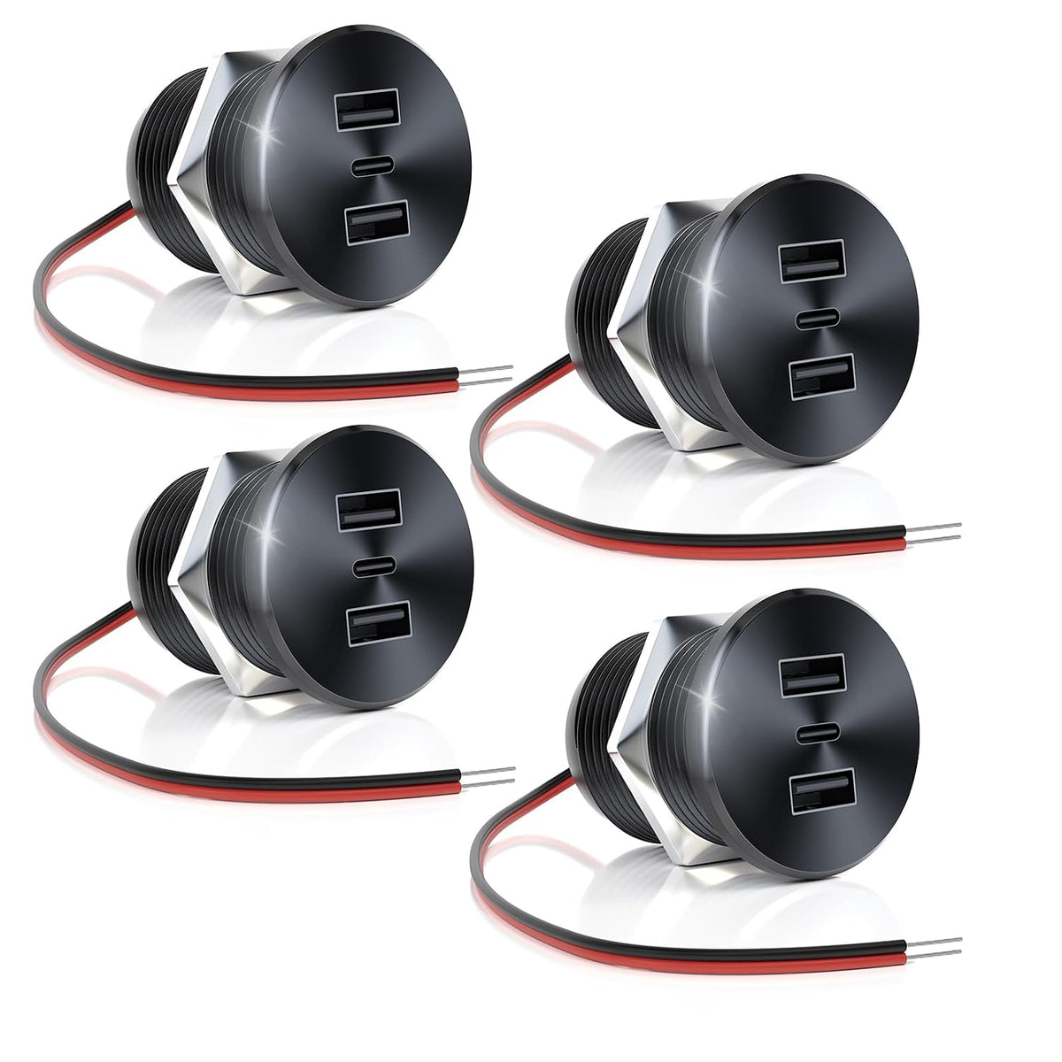 4PCS 72W RV USB Outlet All-Aluminum 12V/24V 3 Ports Recessed Mount