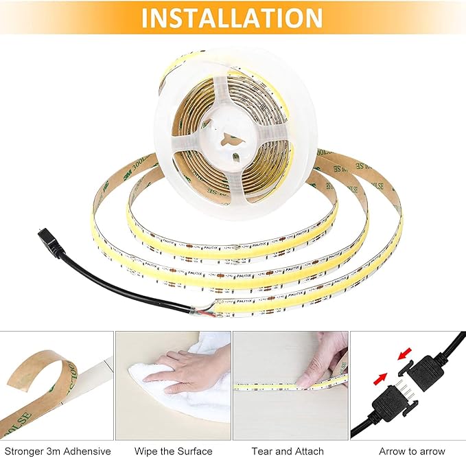 PAUTIX COB LED Strip Light White CCT Tunable 4800LEDs, CRI90+ 24ft/7.5m