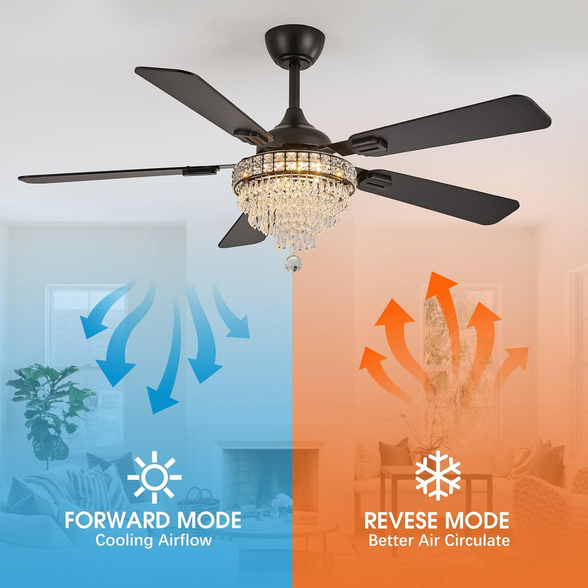 52" Crystal Chandelier Ceiling Fan with Lights - (Glam, Black)