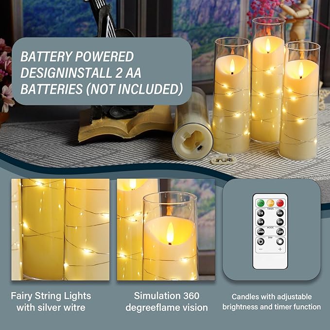 Flameless Candles with Embedded Star String, Battery Operated LED Pillar (Set...