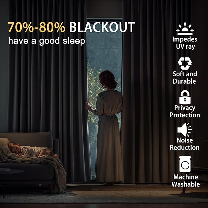 JIUZHEN Light Grey Blackout Curtains