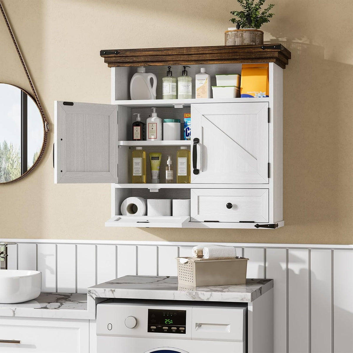 Bathroom Wall Cabinet, Farmhouse Medicine Cabinet with Door, 8.9"D x 25....