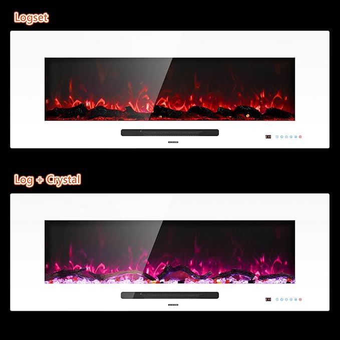 50" Electric Fireplace, Recessed & Wall Mounted Fireplace Heater 13 ...