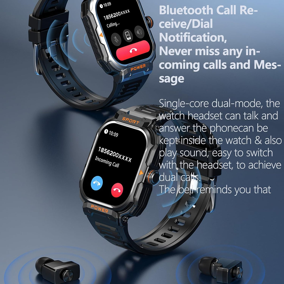 Military Smart Watch with Earbuds for Men and Women,2'' Tactical Disp...