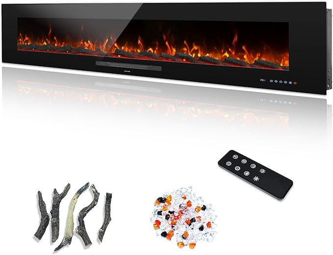 72" Electric Fireplace, Recessed & Wall Mounted Fireplace Heater 13 ...