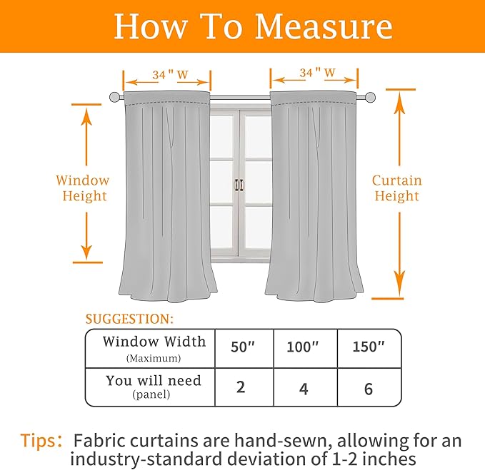 LAMIT 100% Blackout Short Linen Curtains, 48 Inch Length Linen Textured Thermal