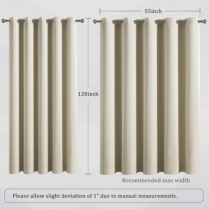 DUALIFE Extra Long Cream Beige 120 Inch Length Curtains 10 FT Blackout Window