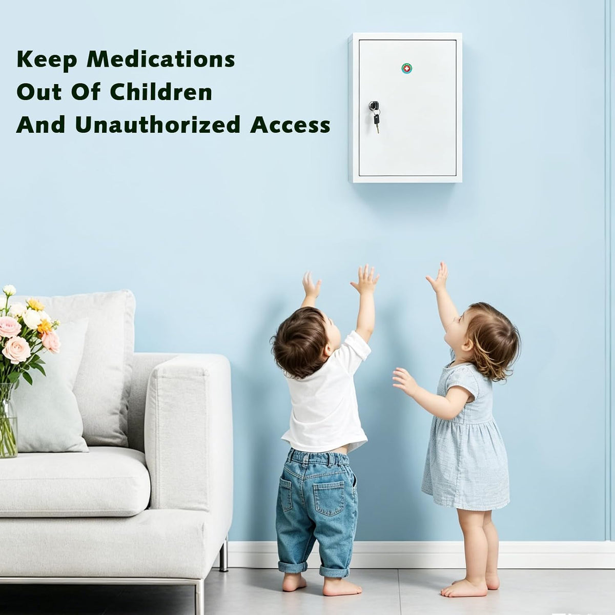 KYODOLED Locking Medicine Cabinet with Keys, Wall Mount, 15.75 Inch, White