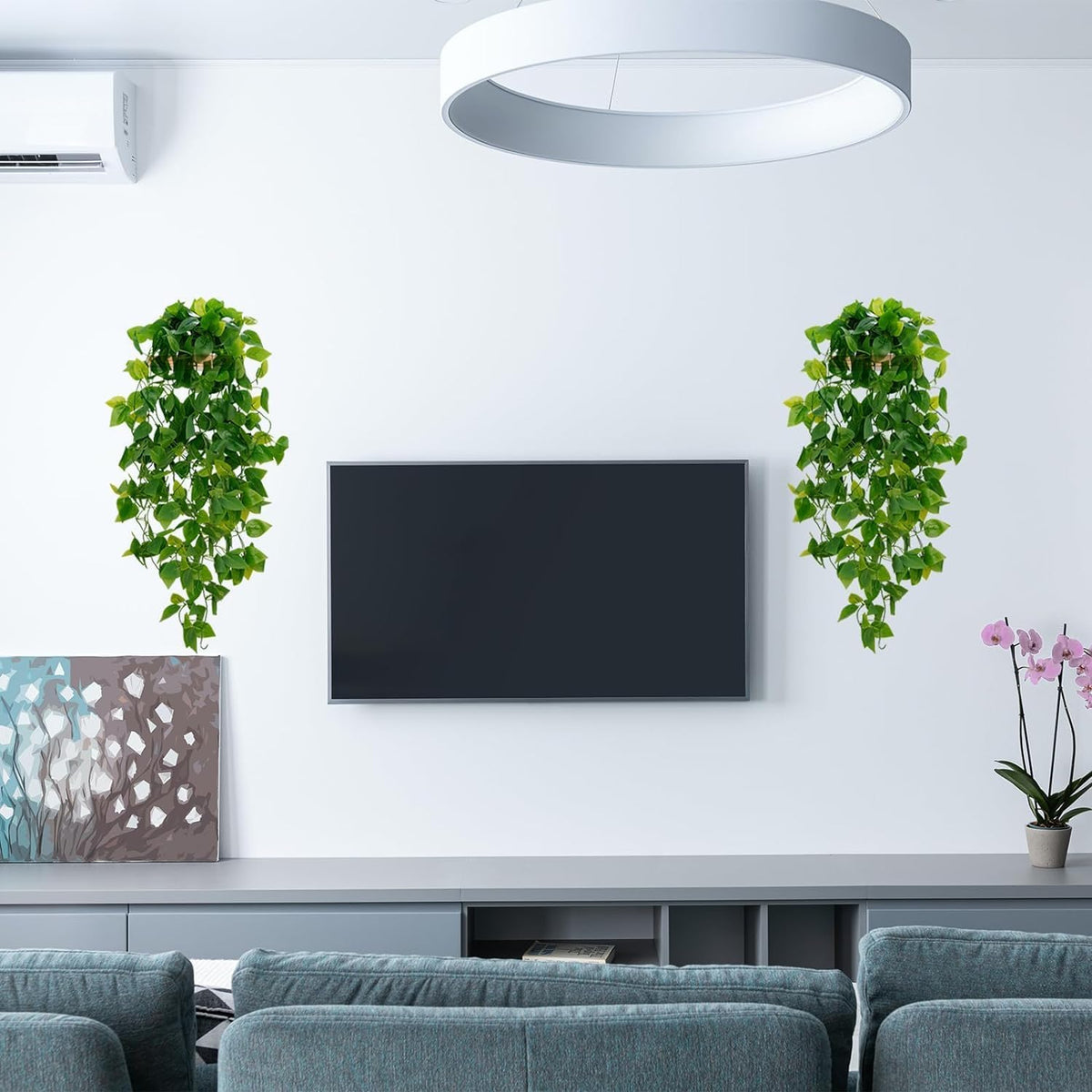 BLEUM CADE Fake Hanging Plants, 8pcs Artificial Pothos Vines Greenery for Wal...