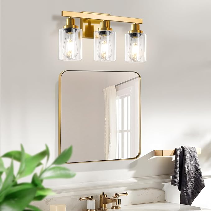 DIKAIDA 3 Light Gold Bathroom Light Fixtures, Bathroom Vanity Light Over Mirror
