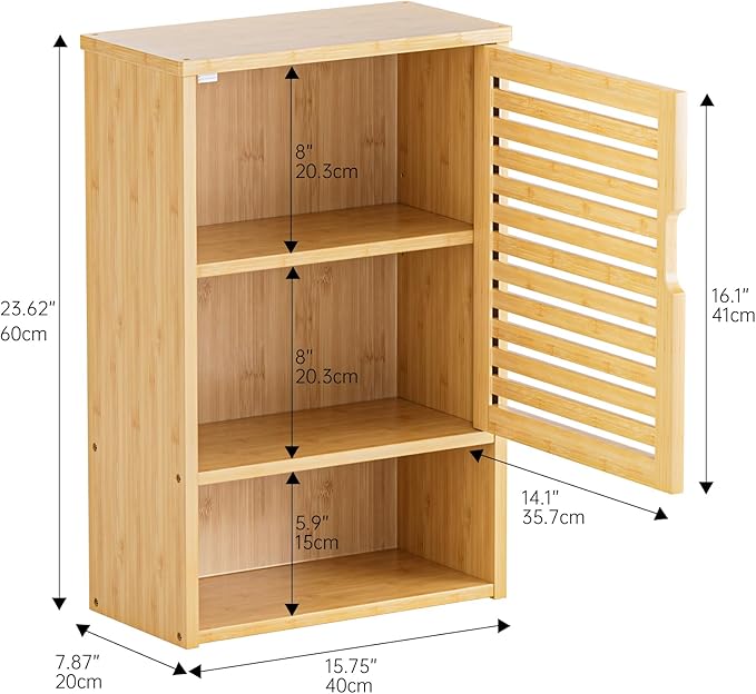 HITNET Bathroom Wall Cabinet, Medicine Cabinet Over The Toilet, Bamboo Hanging