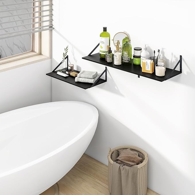 Heimlove Black Deep Floating Shelves (Set of 2)