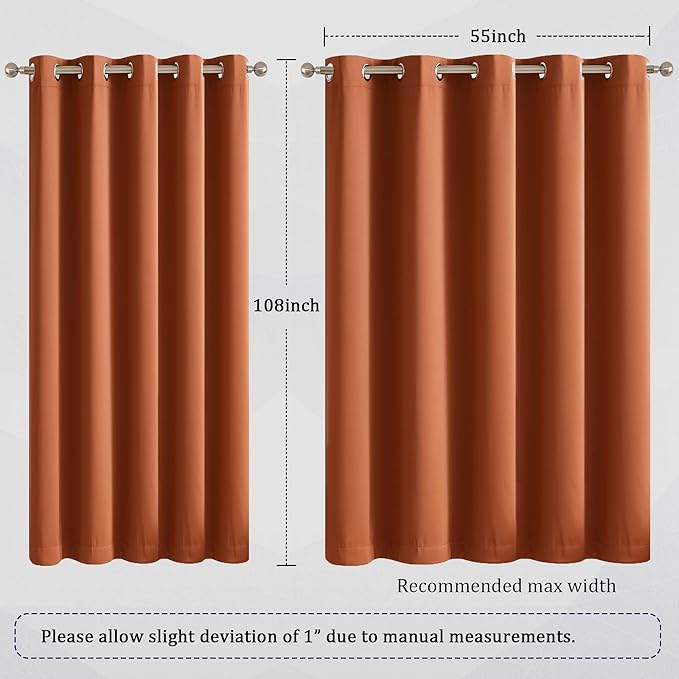 DUALIFE Rust Blackout Curtain for Living Room 108 Inches Long Burnt Orange