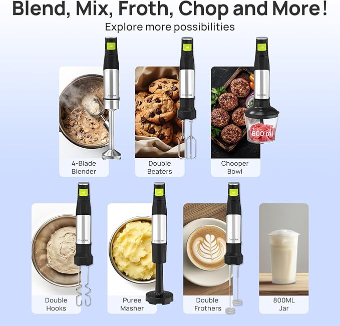 Consciot 7-in-1 Immersion Blender Handheld Max 1100W, Stick Emulsifier