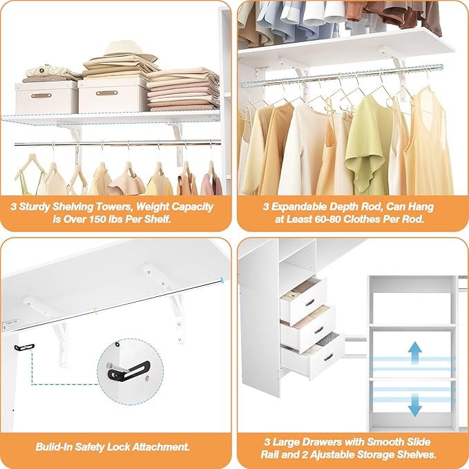 Armocity 96 Inches Closet System, 8FT Walk In Closet Organizer